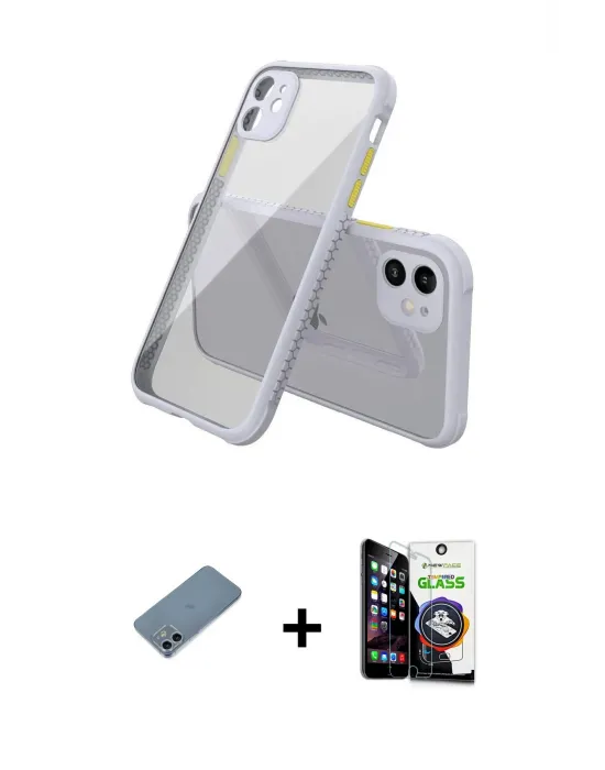 ieg™ iPhone 12 Mini Kılıf Nova Asil Özel Seri - Şeffaf Temperli Cam Ekran Koruyucu + Shine Kamera Lens Koruma Cam - SABE