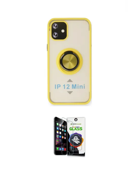 ieg™ iPhone 12 Mini Kılıf Yörünge Çizgi - Şeffaf Temperli Cam Ekran Koruyucu