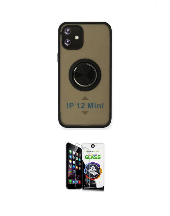 ieg™ iPhone 12 Mini Kılıf Yörünge Çizgi - Şeffaf Temperli Cam Ekran Koruyucu