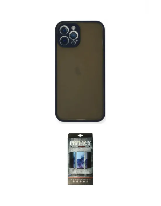 ieg™ iPhone 12 Pro Kılıf Ahenk Çizgi Serisi - Siyah 34D Hayalet Izgaralı Cam