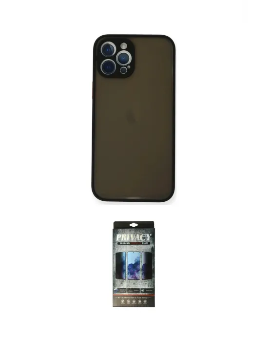 ieg™ iPhone 12 Pro Kılıf Ahenk Çizgi Serisi - Siyah 34D Hayalet Izgaralı Cam