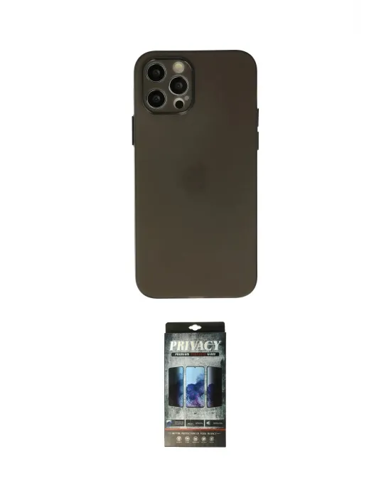 ieg™ iPhone 12 Pro Kılıf Atlas Minimal Prime - Siyah 34D Hayalet Izgaralı Cam