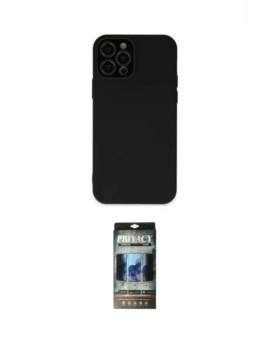 ieg™ iPhone 12 Pro Kılıf Çekirdek Modern Serisi - Siyah 34D Hayalet Izgaralı Cam
