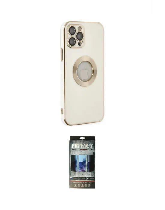 ieg™ iPhone 12 Pro Kılıf İz Form Serisi - Siyah 34D Hayalet Izgaralı Cam