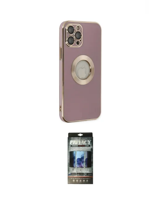 ieg™ iPhone 12 Pro Kılıf İz Form Serisi - Siyah 34D Hayalet Izgaralı Cam