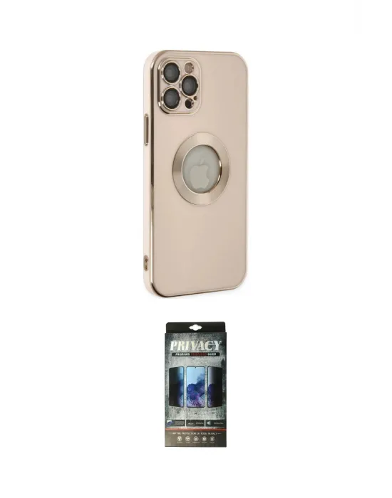 ieg™ iPhone 12 Pro Kılıf İz Form Serisi - Siyah 34D Hayalet Izgaralı Cam