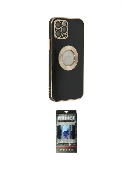 ieg™ iPhone 12 Pro Kılıf İz Form Serisi - Siyah 34D Hayalet Izgaralı Cam