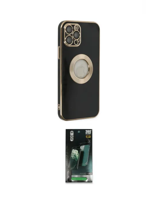 ieg™ iPhone 12 Pro Kılıf İz Form Serisi - Siyah 360 Mat Full Body Arka Koruyucu