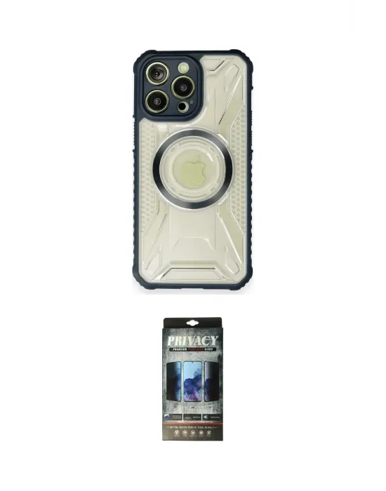 ieg™ iPhone 12 Pro Kılıf Kutup Modern - Siyah 34D Hayalet Izgaralı Cam