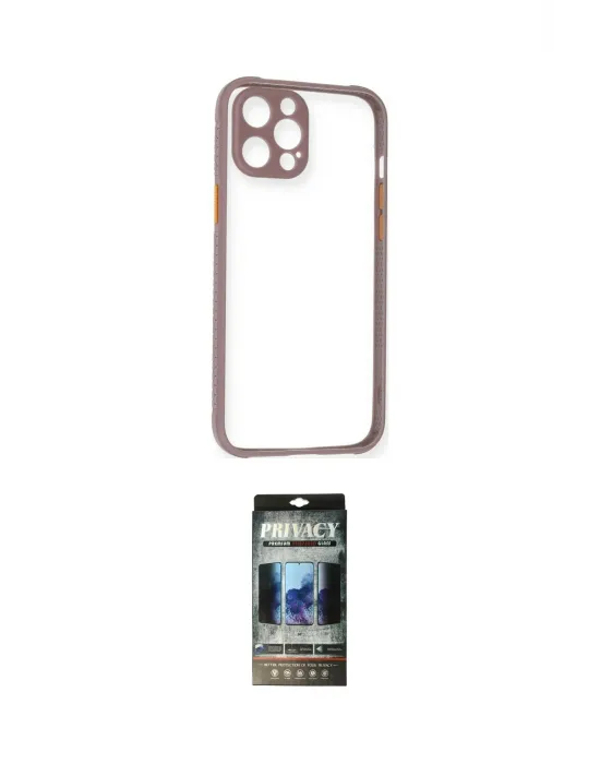 ieg™ iPhone 12 Pro Kılıf Nova Asil Özel Seri - Siyah 34D Hayalet Izgaralı Cam