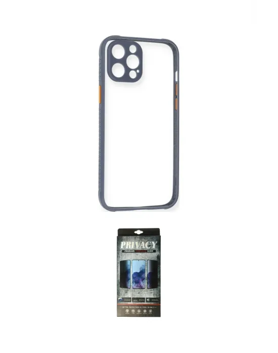 ieg™ iPhone 12 Pro Kılıf Nova Asil Özel Seri - Siyah 34D Hayalet Izgaralı Cam