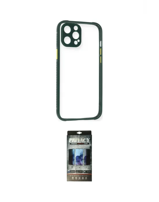 ieg™ iPhone 12 Pro Kılıf Nova Asil Özel Seri - Siyah 34D Hayalet Izgaralı Cam