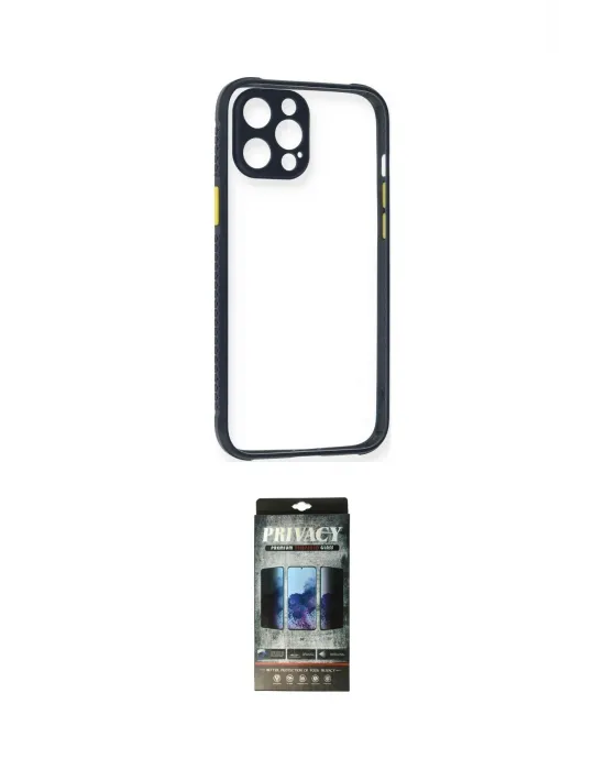 ieg™ iPhone 12 Pro Kılıf Nova Asil Özel Seri - Siyah 34D Hayalet Izgaralı Cam