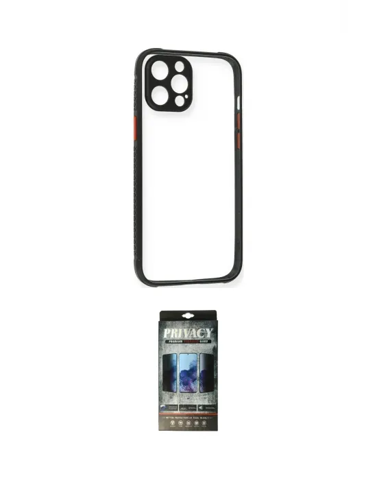 ieg™ iPhone 12 Pro Kılıf Nova Asil Özel Seri - Siyah 34D Hayalet Izgaralı Cam