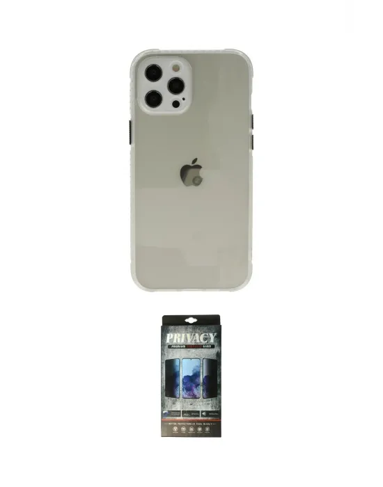ieg™ iPhone 12 Pro Kılıf Nova Asil Özel Seri - Siyah 34D Hayalet Izgaralı Cam