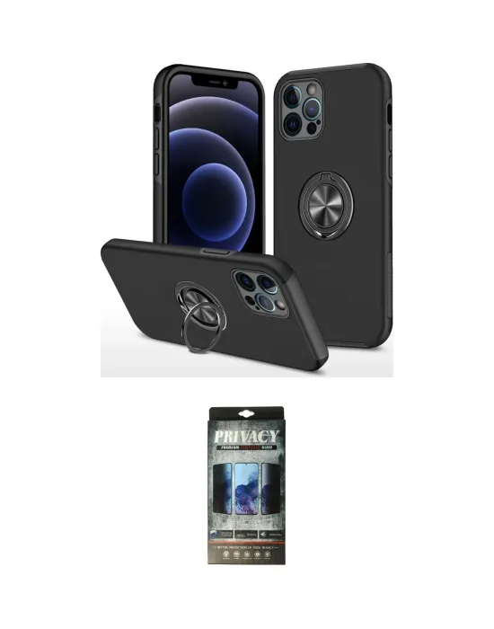 ieg™ iPhone 12 Pro Kılıf Odak Form Prime - Siyah 34D Hayalet Izgaralı Cam
