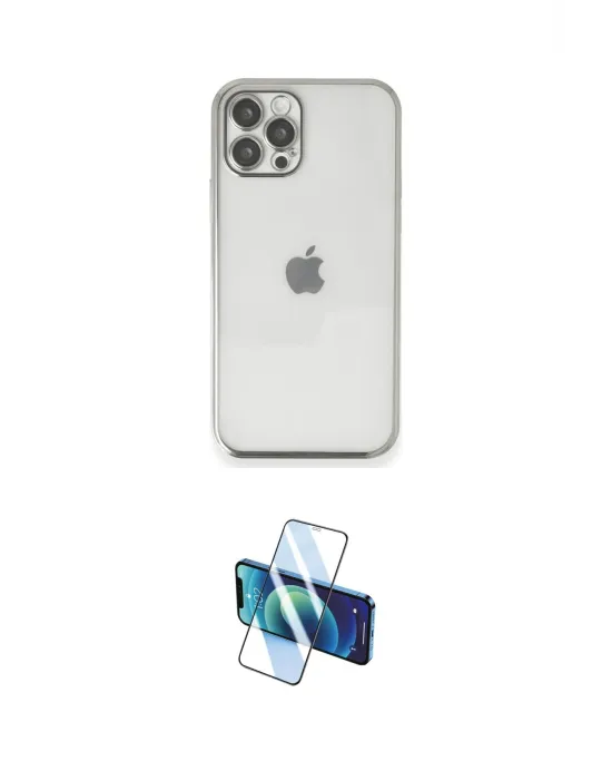 ieg™ iPhone 12 Pro Kılıf Vadi Minimal - Siyah 3D Antistatik Cam Ekran Koruyucu