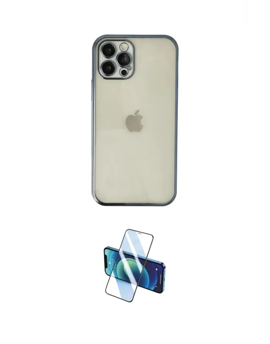 ieg™ iPhone 12 Pro Kılıf Vadi Minimal - Siyah 3D Antistatik Cam Ekran Koruyucu