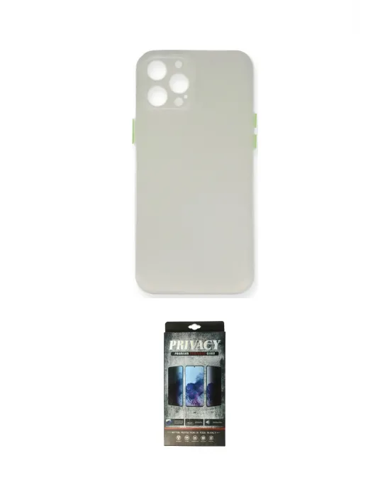 ieg™ iPhone 12 Pro Kılıf Yadigar Yansıma Serisi - Siyah 34D Hayalet Izgaralı Cam