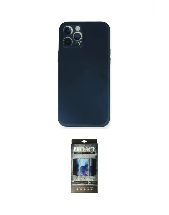 ieg™ iPhone 12 Pro Kılıf Yadigar Yansıma Serisi - Siyah 34D Hayalet Izgaralı Cam