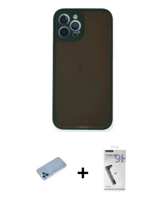ieg™ iPhone 12 Pro Max Kılıf Ahenk Çizgi Serisi - Şeffaf Uv Polymer Nano Ekran Koruyucu + Shine Kamera Lens Koruma Cam - MI
