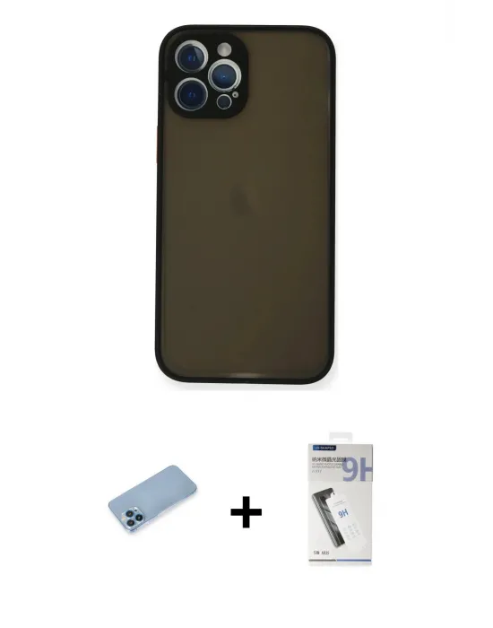 ieg™ iPhone 12 Pro Max Kılıf Ahenk Çizgi Serisi - Şeffaf Uv Polymer Nano Ekran Koruyucu + Shine Kamera Lens Koruma Cam - MI