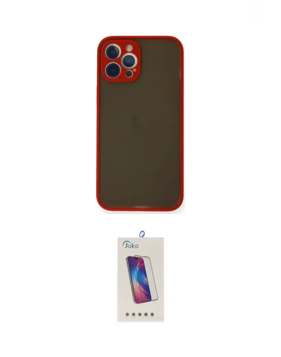 ieg™ iPhone 12 Pro Max Kılıf Ahenk Çizgi Serisi - Siyah Joko 5D Cam