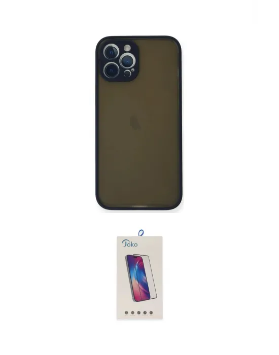 ieg™ iPhone 12 Pro Max Kılıf Ahenk Çizgi Serisi - Siyah Joko 5D Cam
