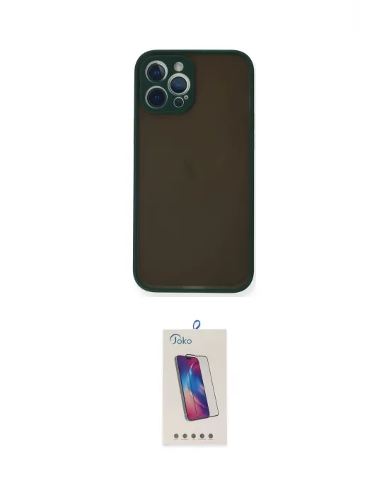 ieg™ iPhone 12 Pro Max Kılıf Ahenk Çizgi Serisi - Siyah Joko 5D Cam