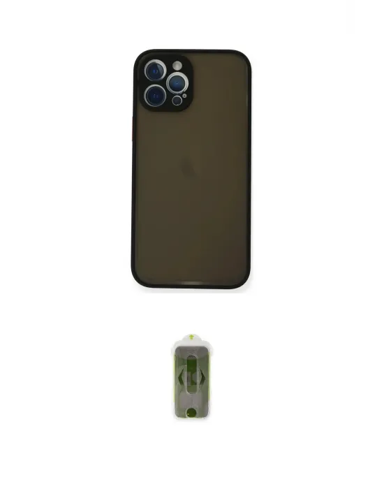 ieg™ iPhone 12 Pro Max Kılıf Ahenk Çizgi Serisi - Siyah Joko Magic 5D Hayalet Cam