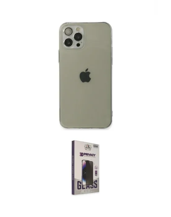 ieg™ iPhone 12 Pro Max Kılıf Ahenk Doku - Siyah Bilvis Hayalet Cam Ekran Koruyucu