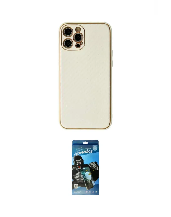 ieg™ iPhone 12 Pro Max Kılıf Ahenk Işık - Siyah 34D Izgaralı Cam