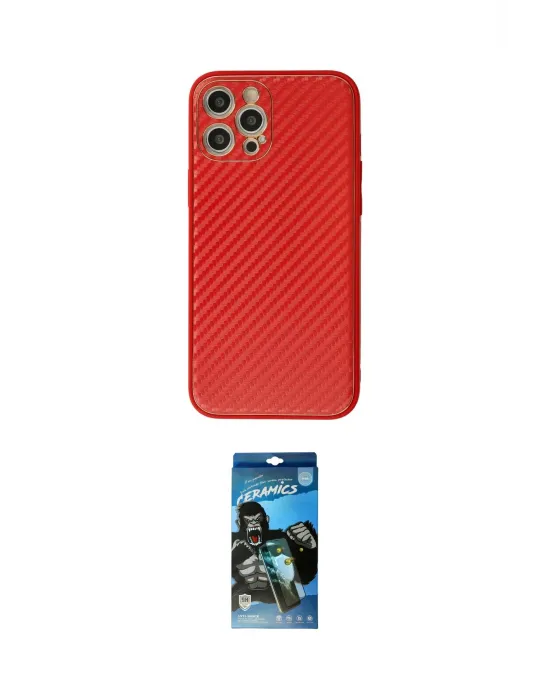 ieg™ iPhone 12 Pro Max Kılıf Ahenk Işık - Siyah 34D Izgaralı Cam