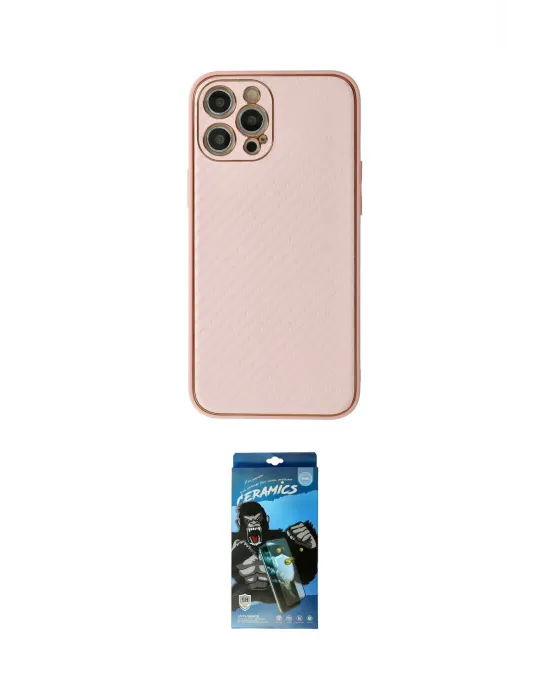ieg™ iPhone 12 Pro Max Kılıf Ahenk Işık - Siyah 34D Izgaralı Cam