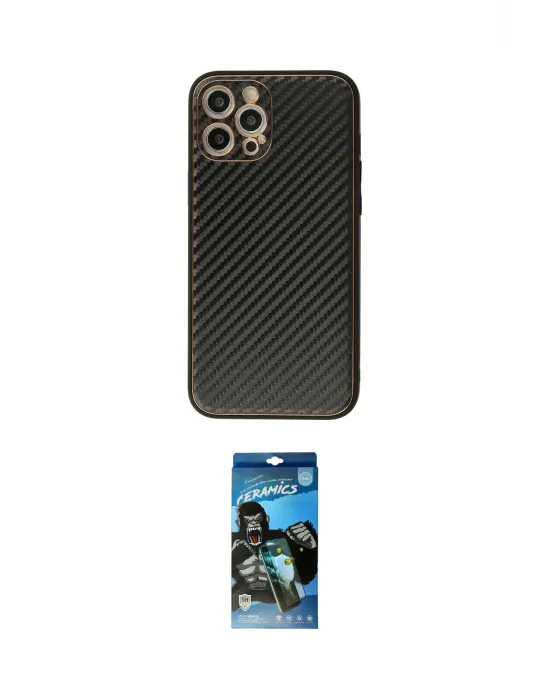 ieg™ iPhone 12 Pro Max Kılıf Ahenk Işık - Siyah 34D Izgaralı Cam