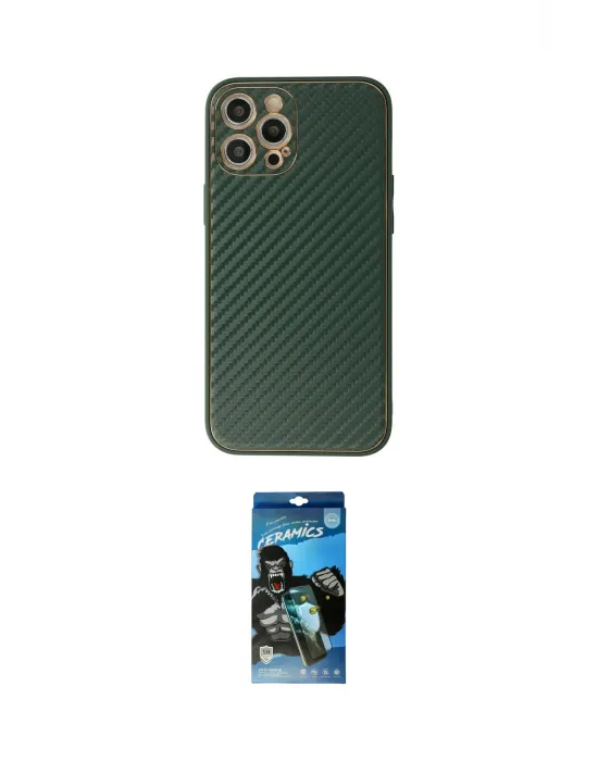 ieg™ iPhone 12 Pro Max Kılıf Ahenk Işık - Siyah 34D Izgaralı Cam