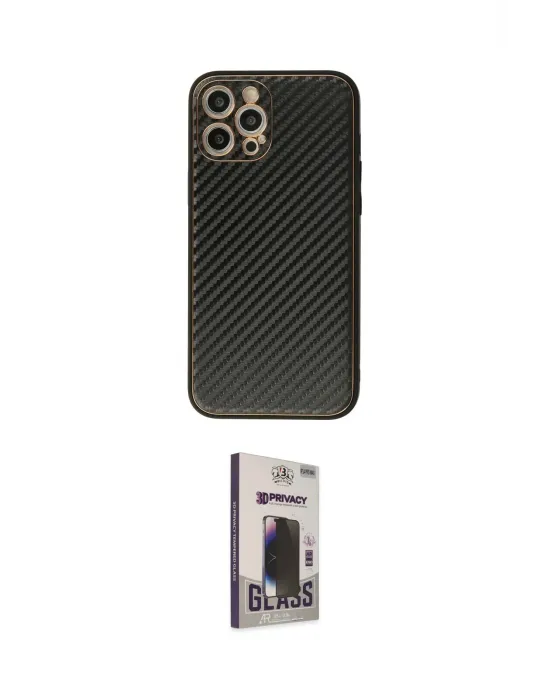 ieg™ iPhone 12 Pro Max Kılıf Ahenk Işık - Siyah Bilvis Hayalet Cam Ekran Koruyucu