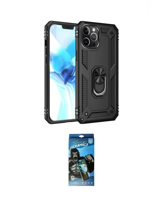 ieg™ iPhone 12 Pro Max Kılıf Ahenk Klasik Koleksiyonu - Siyah 34D Izgaralı Cam