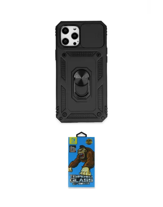ieg™ iPhone 12 Pro Max Kılıf Ahenk Klasik - Siyah 18D Cam Ekran Koruyucu