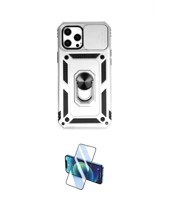 ieg™ iPhone 12 Pro Max Kılıf Ahenk Klasik - Siyah 3D Antistatik Cam Ekran Koruyucu