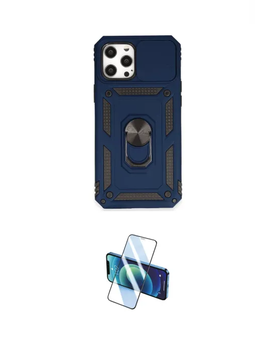 ieg™ iPhone 12 Pro Max Kılıf Ahenk Klasik - Siyah 3D Antistatik Cam Ekran Koruyucu