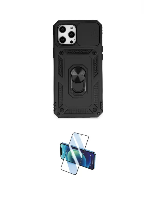 ieg™ iPhone 12 Pro Max Kılıf Ahenk Klasik - Siyah 3D Antistatik Cam Ekran Koruyucu