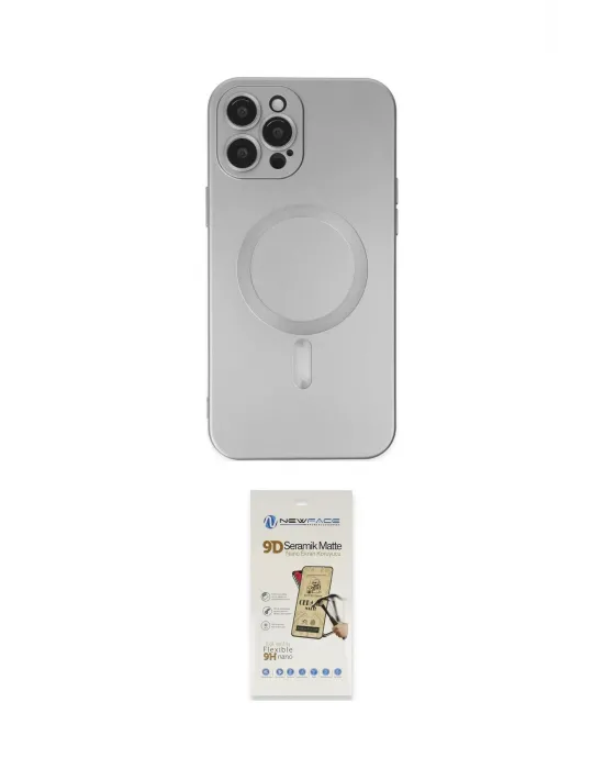 ieg™ iPhone 12 Pro Max Kılıf Akış Minimal Özel Seri - Siyah Mat Seramik Nano Ekran Koruyucu