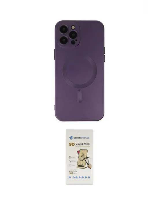 ieg™ iPhone 12 Pro Max Kılıf Akış Minimal Özel Seri - Siyah Mat Seramik Nano Ekran Koruyucu