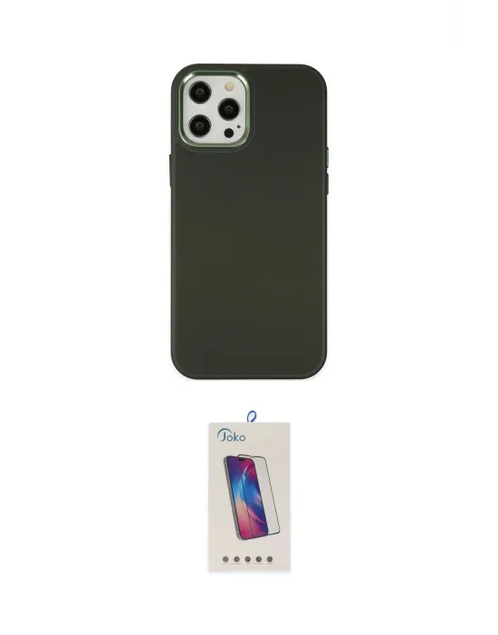 ieg™ iPhone 12 Pro Max Kılıf Çekirdek Çizgi - Siyah Joko 5D Cam