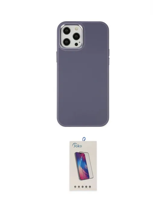 ieg™ iPhone 12 Pro Max Kılıf Çekirdek Çizgi - Siyah Joko 5D Cam
