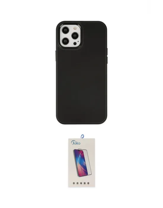 ieg™ iPhone 12 Pro Max Kılıf Çekirdek Çizgi - Siyah Joko 5D Cam