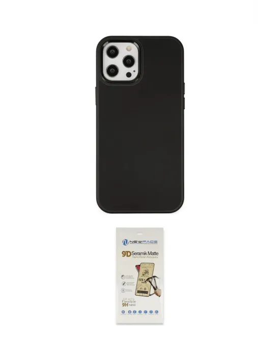 ieg™ iPhone 12 Pro Max Kılıf Çekirdek Çizgi - Siyah Mat Seramik Nano Ekran Koruyucu