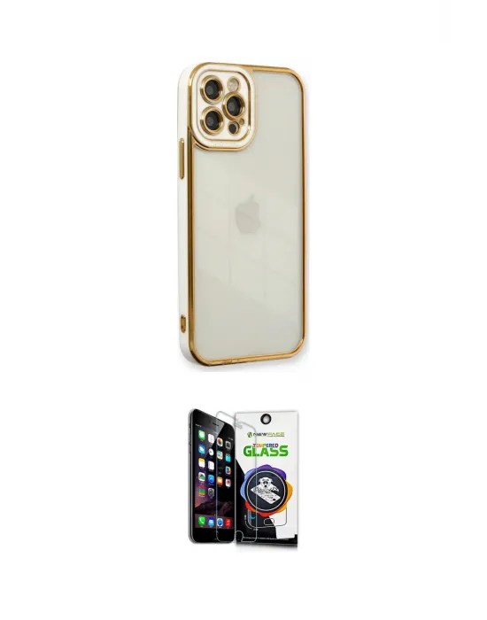 ieg™ iPhone 12 Pro Max Kılıf Çekirdek Klasik Serisi - Şeffaf Temperli Cam Ekran Koruyucu
