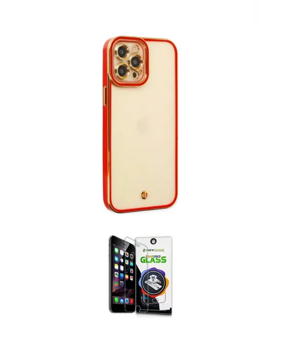 ieg™ iPhone 12 Pro Max Kılıf Çekirdek Klasik Serisi - Şeffaf Temperli Cam Ekran Koruyucu